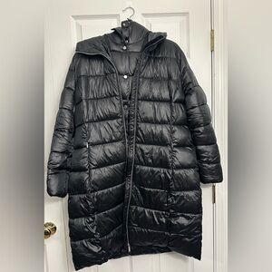 Calvin Klein Women's Shine Bibbed Hooded Packable Puffer Coat!
